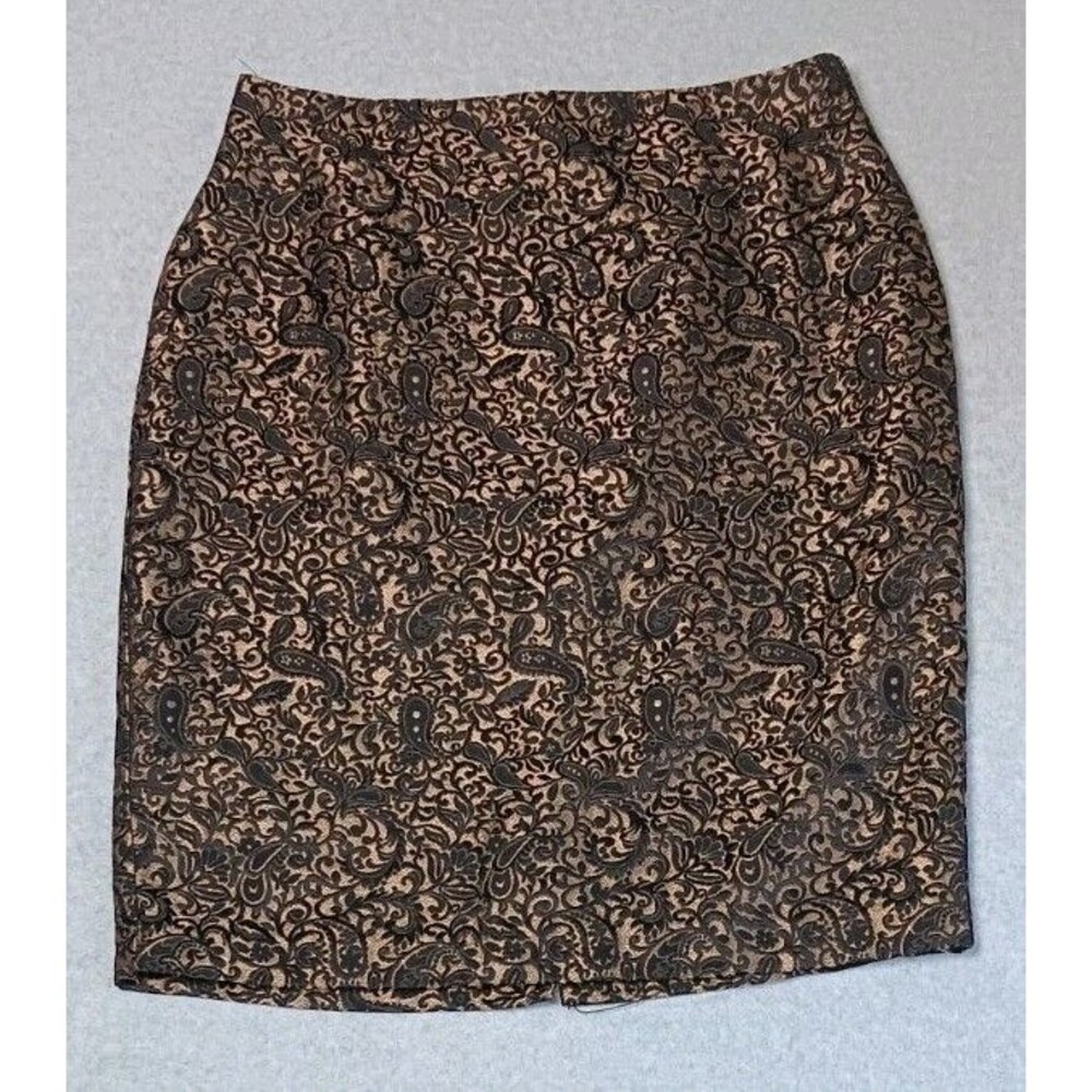 Worthington Pencil Skirt Size 16 Black Gold Jacquard Paisley Whimsigoth Regency